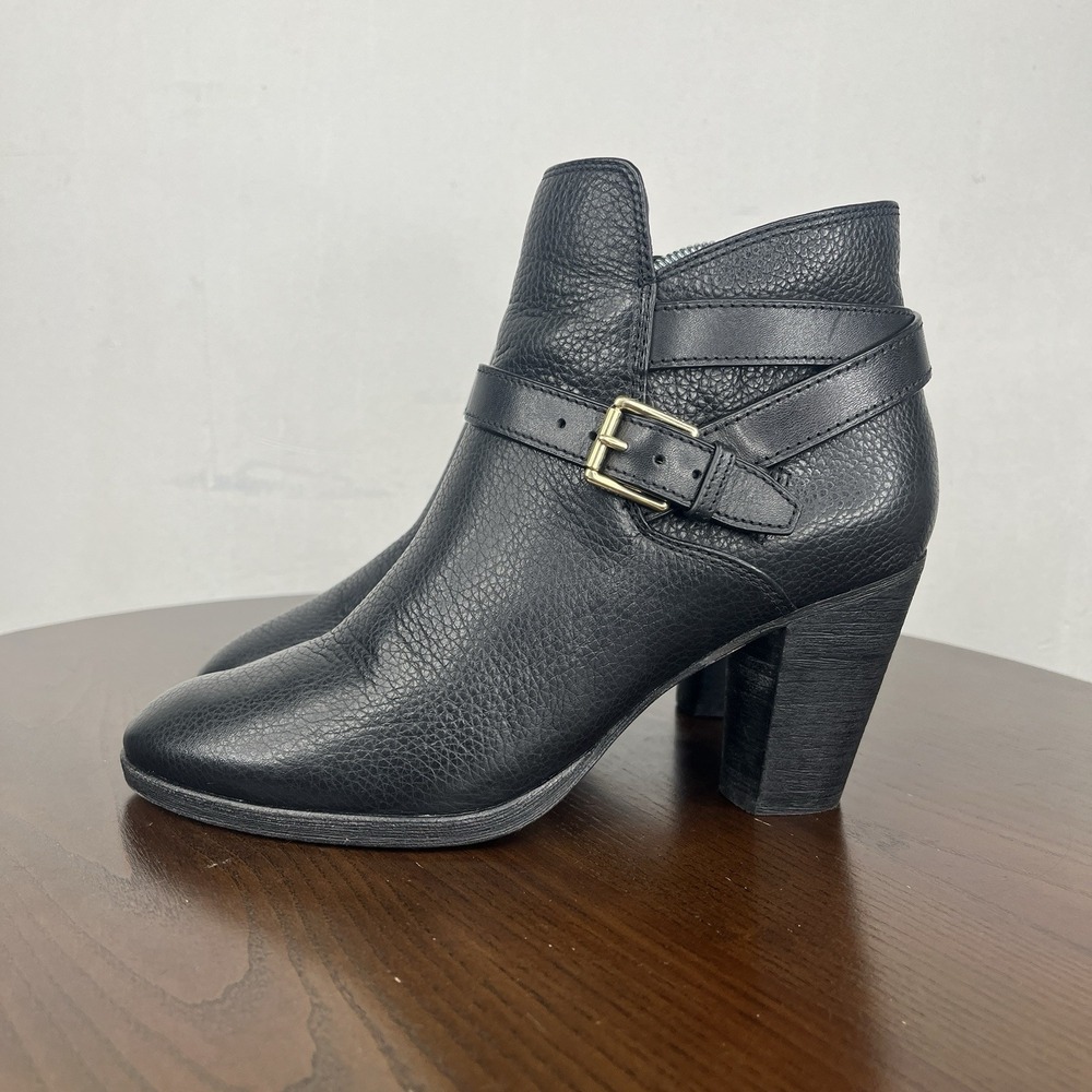 Cole Haan Ankle Boot Women's 7C Black Leather Hayes Strap Side‎ Zip Heel W05182
